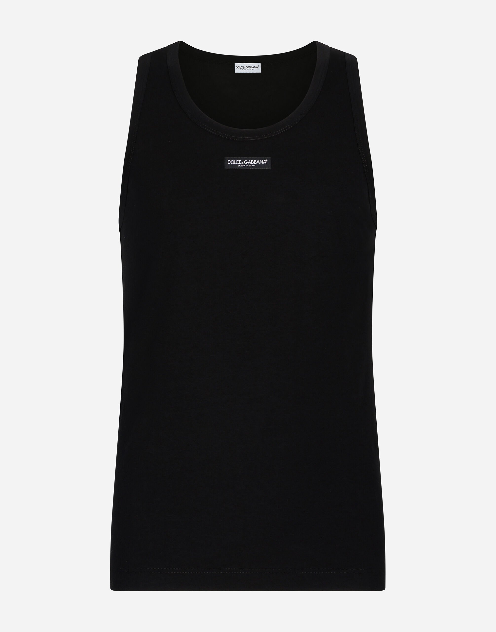 Dolce & Gabbana Two-way stretch cotton tank top with logo label Black M3D70JFUEB0