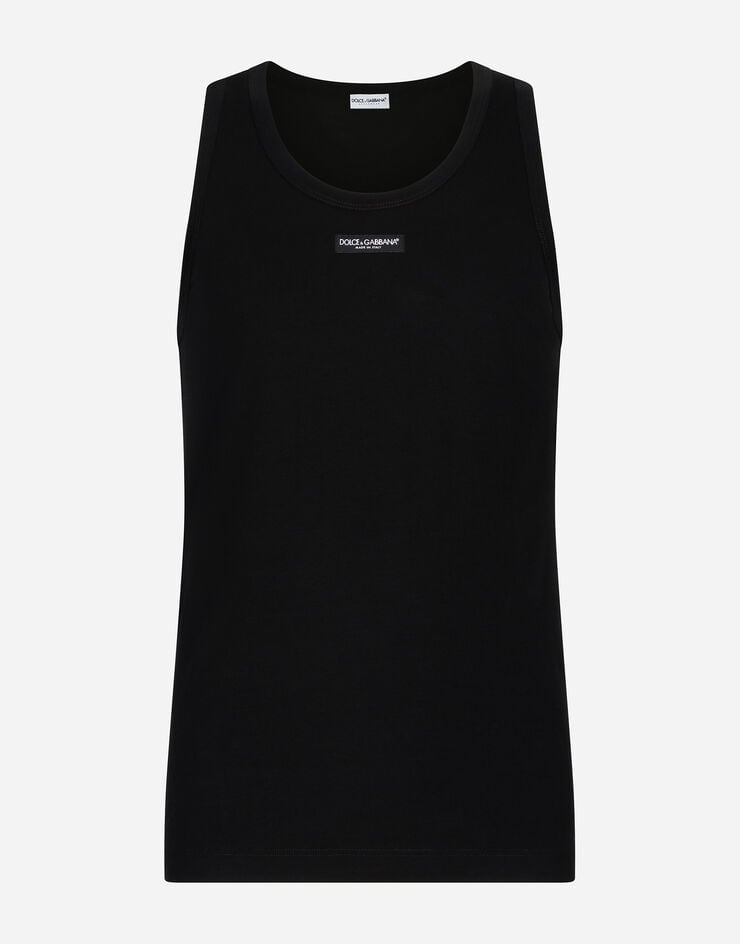 Dolce & Gabbana Two-way stretch cotton tank top with logo label Black M8E96JFUEB0