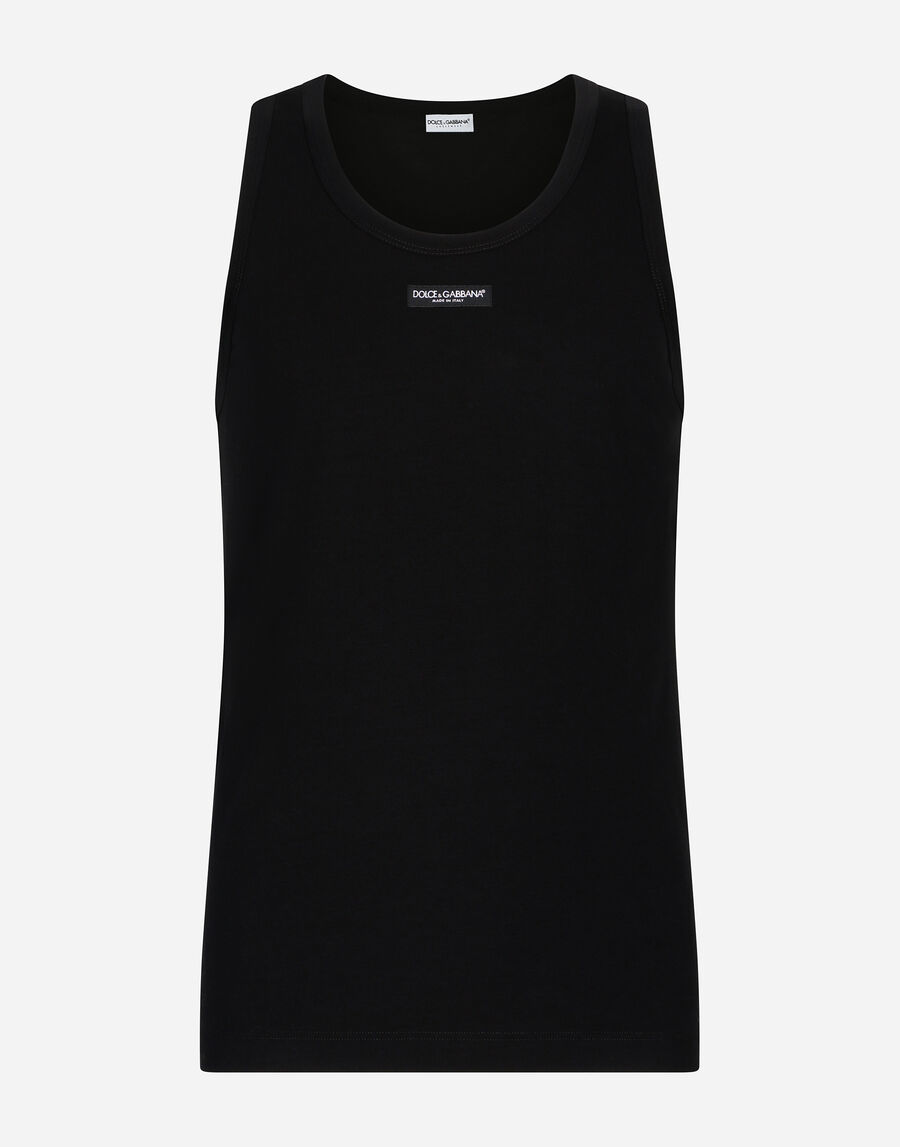 Two-way stretch cotton tank top with logo label