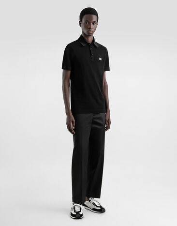Dolce & Gabbana Cotton polo-shirt with logo tag Black G8SN1TFU7EN