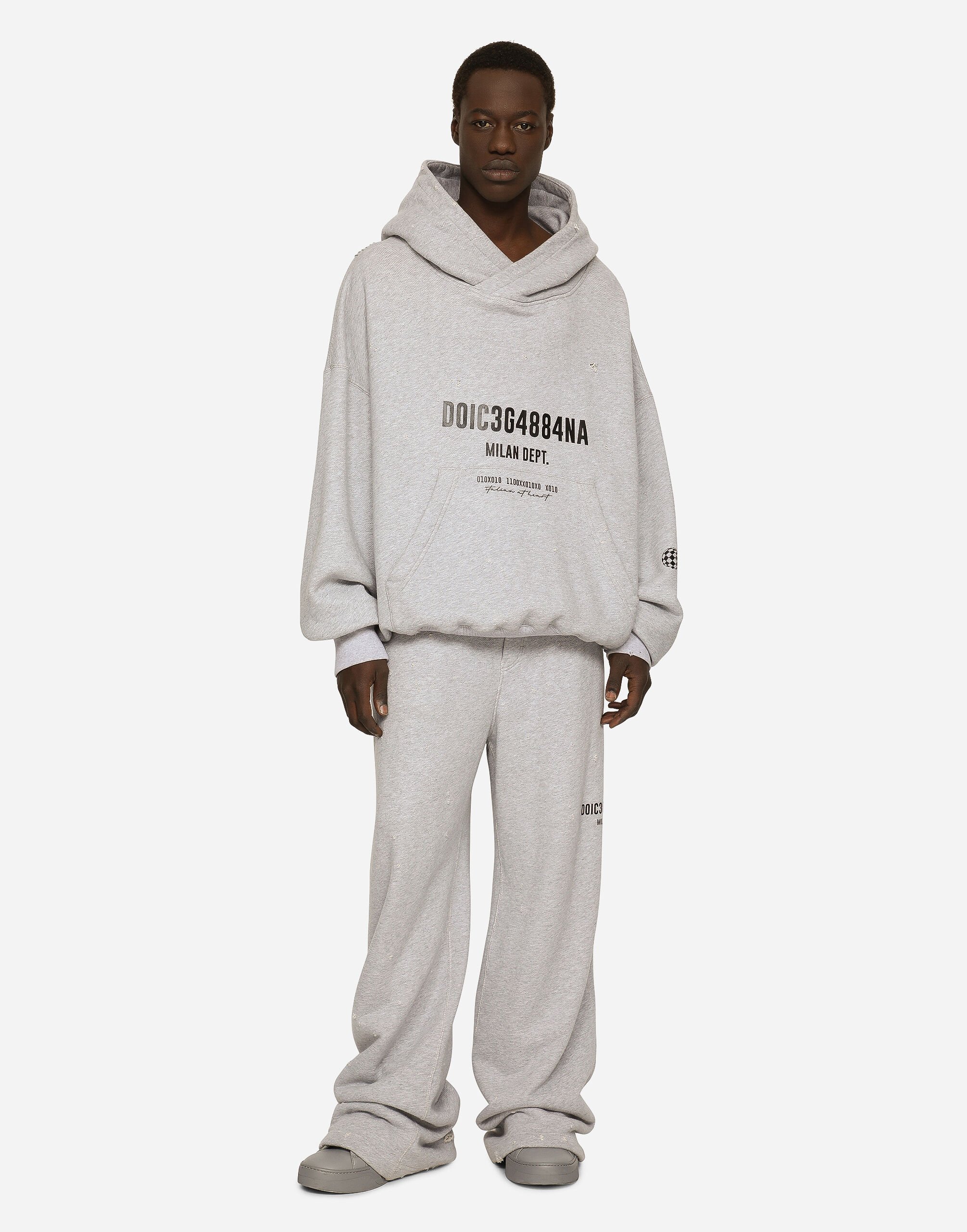 Jersey hoodie with logo print in Grey for Dolce Gabbana US