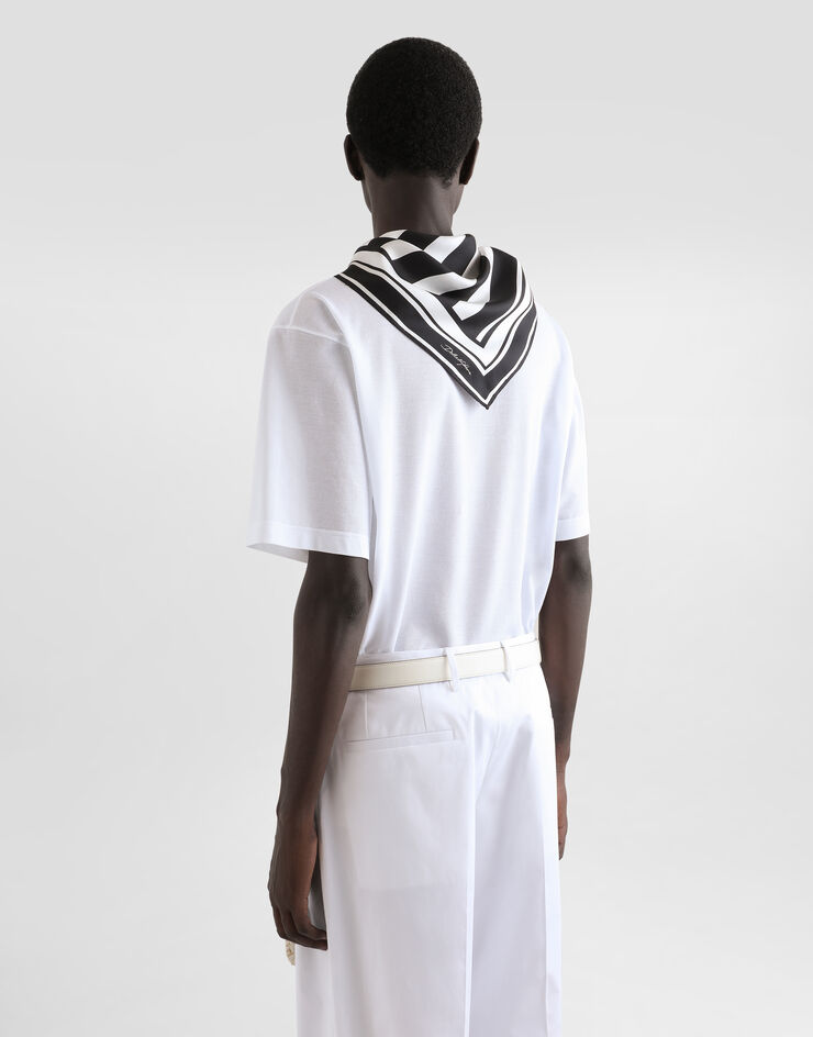 Dolce & Gabbana Short-sleeved jersey T-shirt with silk scarf neck White G8SR8TG7O8E
