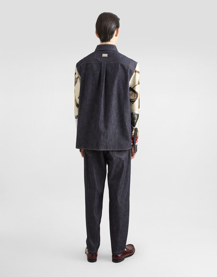 Dolce & Gabbana Silk and denim shirt with lighter print Multicolor G5MO3DG8MD8