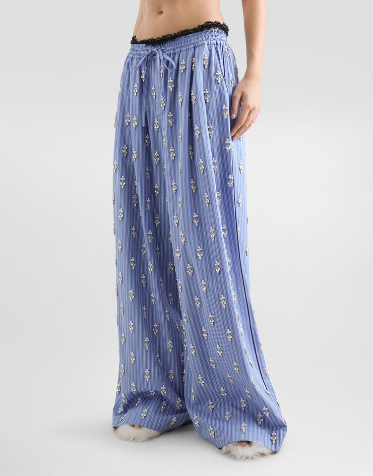 Dolce & Gabbana Poplin trousers with crystal flower embroidery Multicolor FTDJEZGDDR1