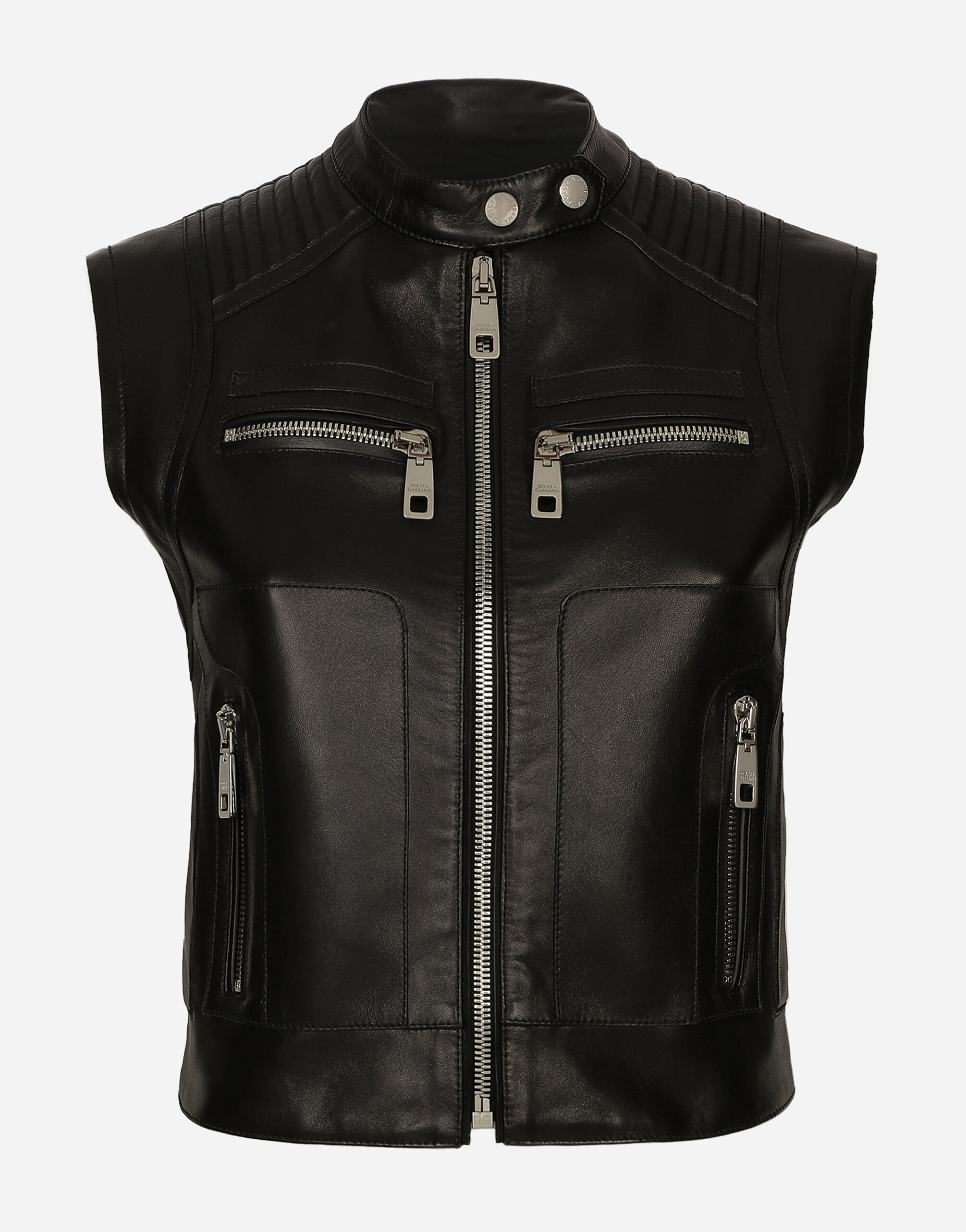 Dolce & Gabbana Zip-up leather vest Black F0E1PTFUBCI