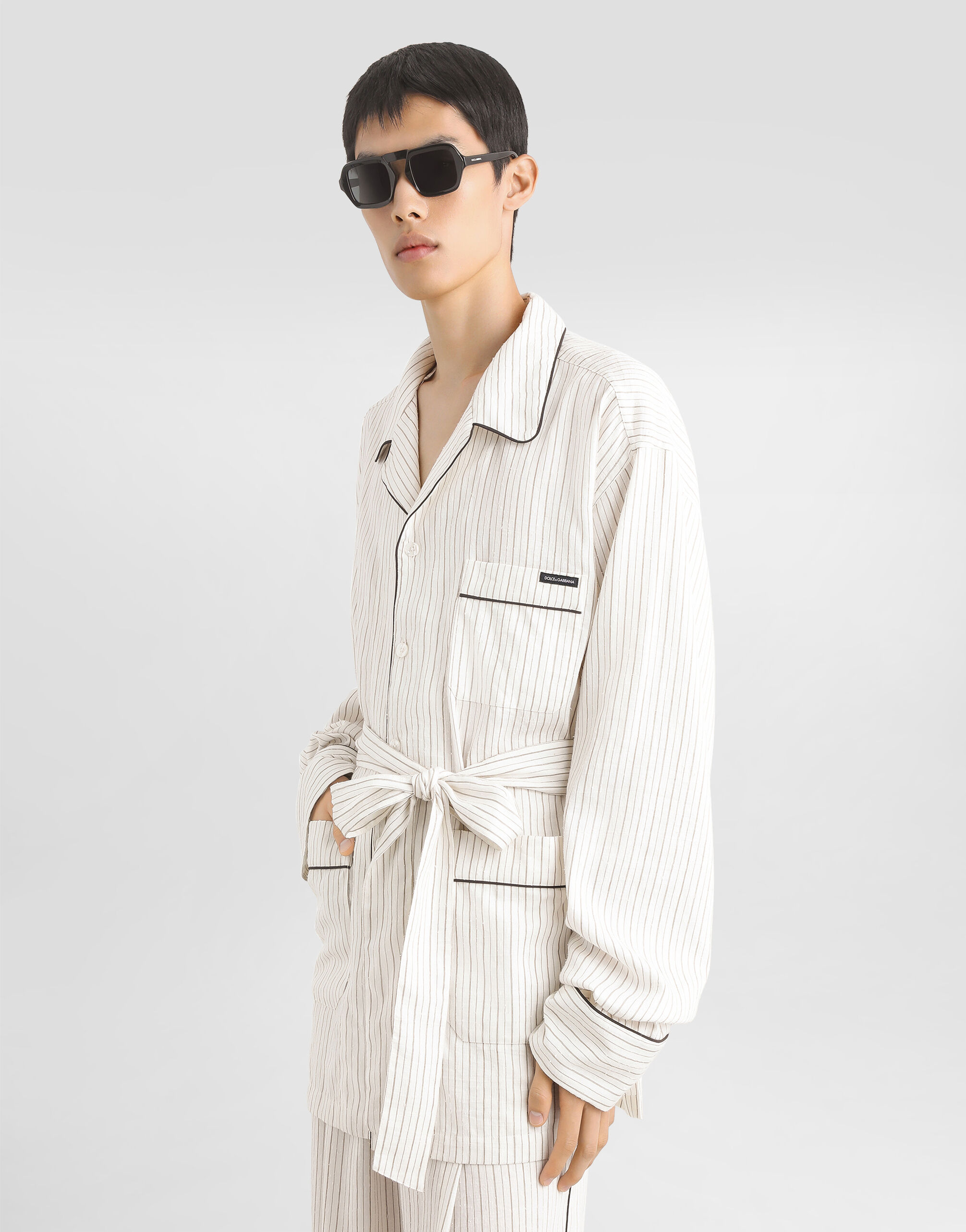 Linen-silk vanity robe in Multicolor for Men | Dolce&Gabbana®