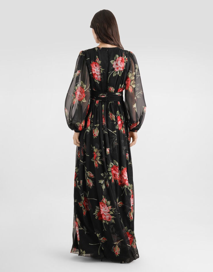Dolce & Gabbana Rose bouquet-print long chiffon dress Multicolor F612UTIS11F
