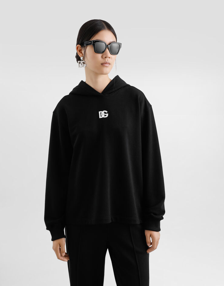Dolce & Gabbana Jersey hoodie with DG embroidery Black F9S49ZGDCYC