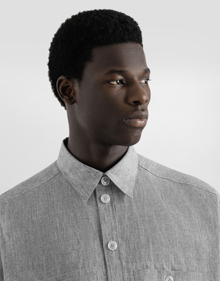 Dolce & Gabbana Camisa en tela de lino lavada Gris G5NI3TFU4MF