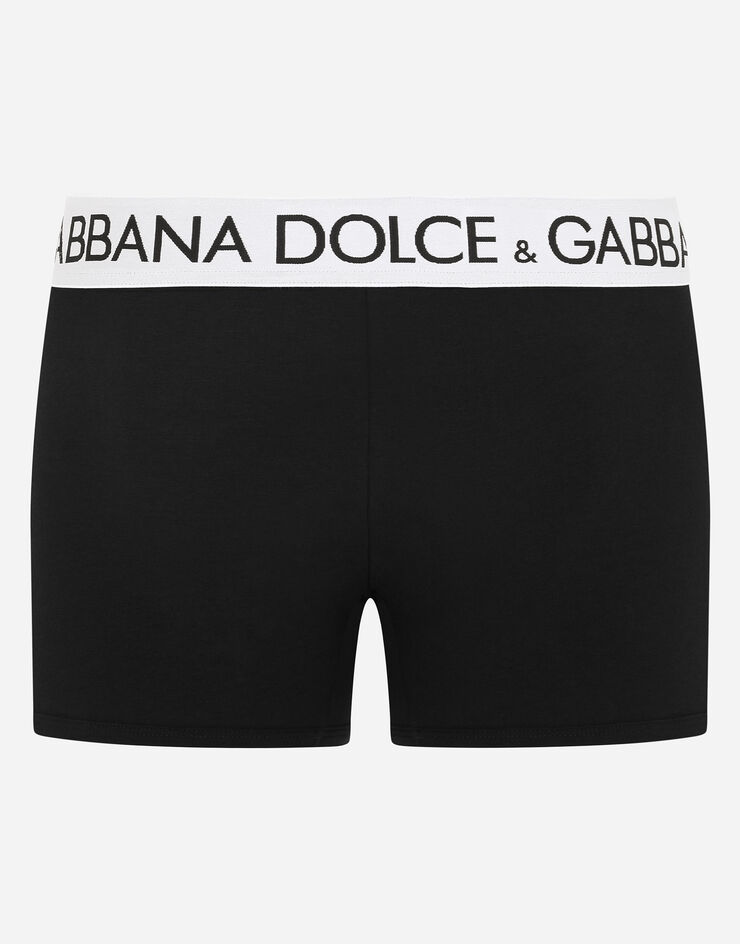 Dolce & Gabbana Lange Boxershorts bi-elastische Baumwolle Schwarz M4B98JOUAIG