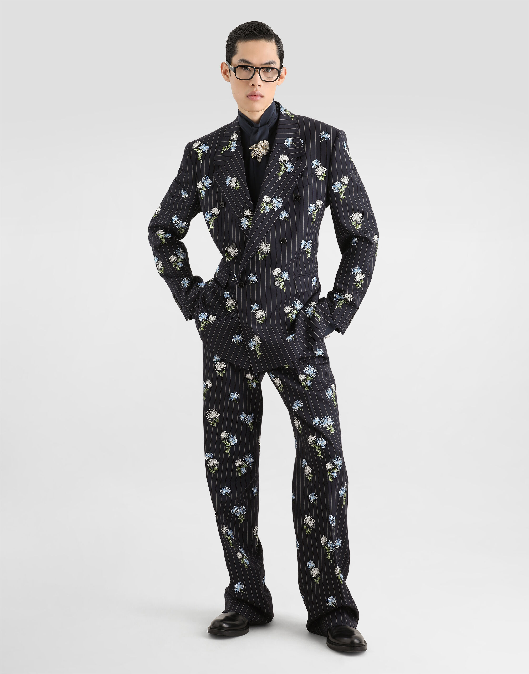 Double-breasted palermo wool suit with embroidery in Multicolor