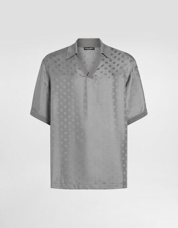 Dolce & Gabbana Silk jacquard polo shirt with DG logo Grey G8ST9TFJ1JY