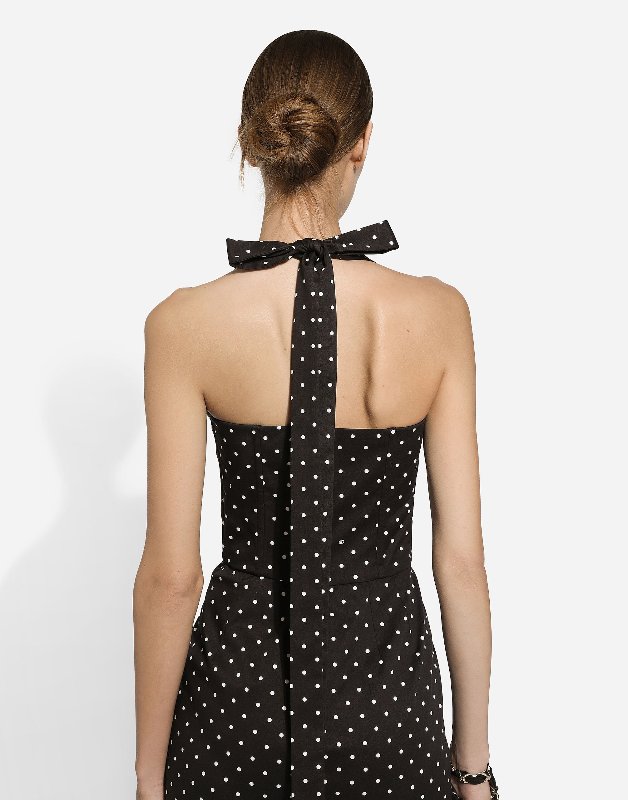 Short cotton corset dress with polka-dot print in Print for