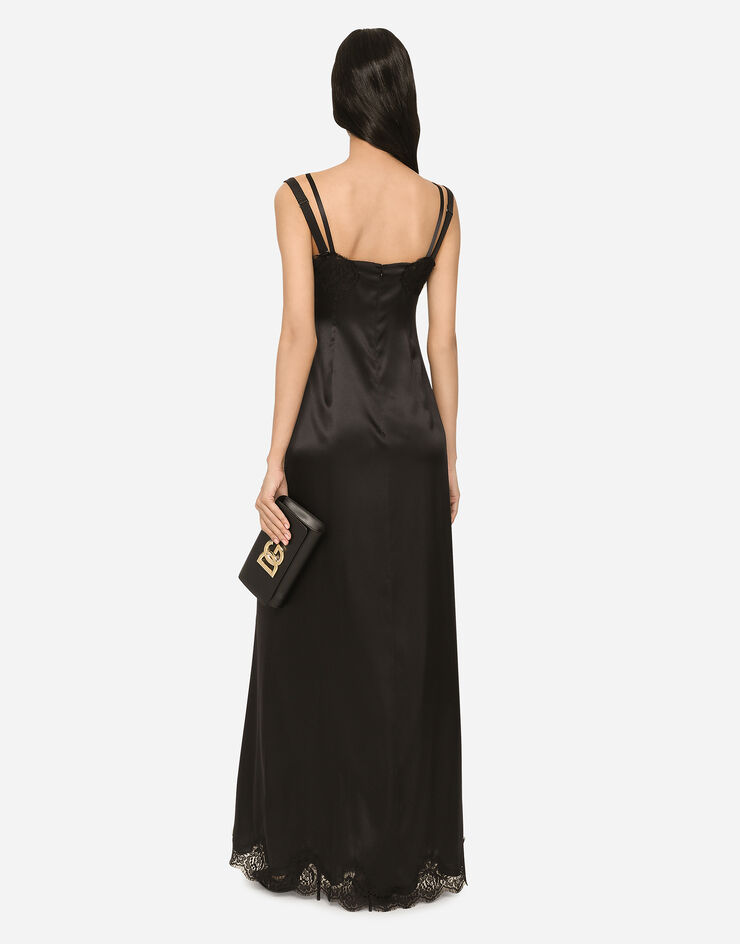 Dolce&Gabbana Long satin slip dress with the Dolce&Gabbana tag Black F6DAETFURAG