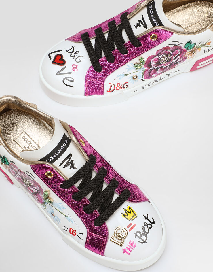 Dolce & Gabbana Sneaker in dauphine calfskin and straw Multicolor D11350AW534
