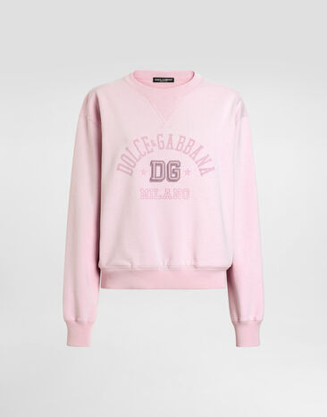 Dolce & Gabbana Jersey sweatshirt with raised DG embroidery Pink F9S43ZGDCX5