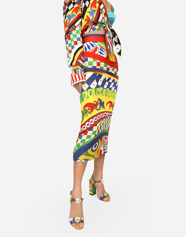 Dolce&Gabbana Longuette-Schlauchrock aus elastischem Funktionsjersey Carretto-Print Mehrfarbig F4CPHTHPGEE