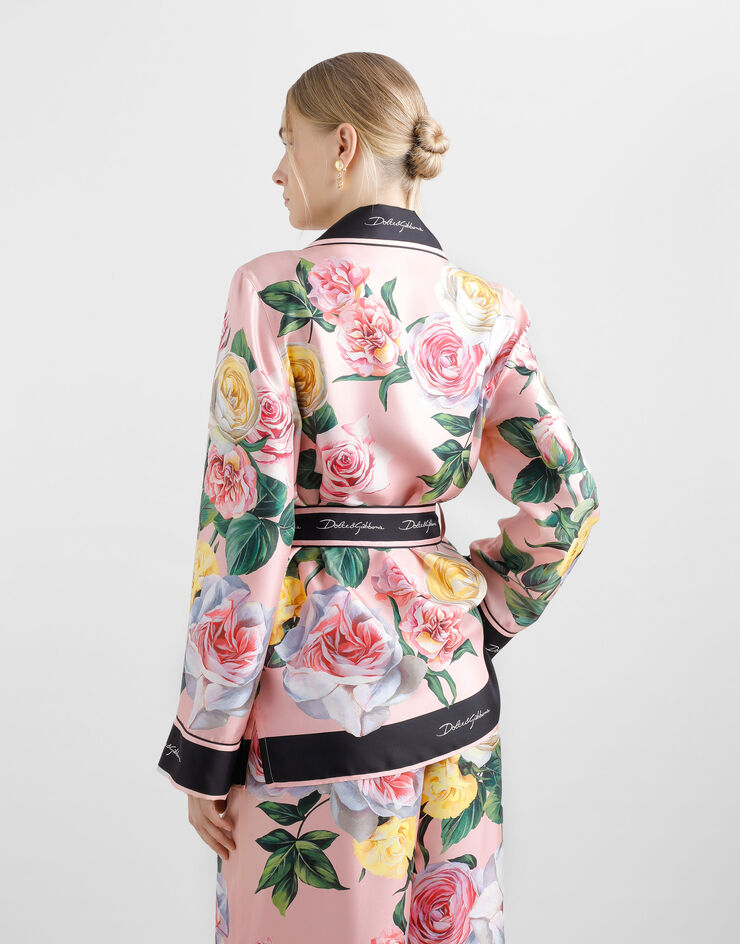Dolce & Gabbana Camicia pigiama in twill stampa Peonie e Rose Stampa F5Q03THI1W3