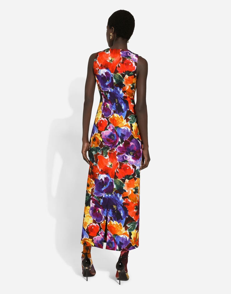 Dolce & Gabbana Long brocade dress with abstract flower print Print F6GARTFSTBJ