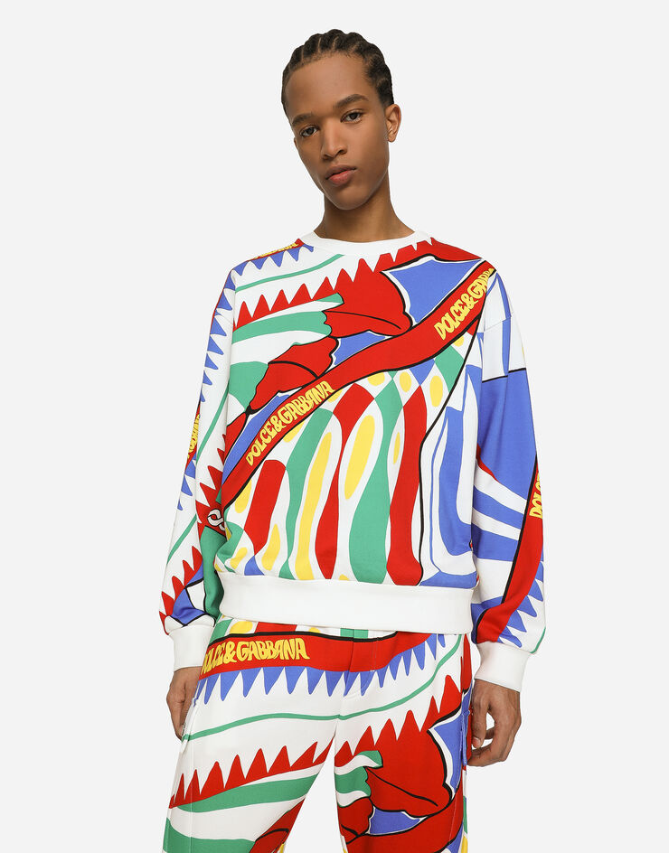 Dolce&Gabbana Carretto-print cotton jersey sweatshirt Multicolor G9AHSTHI78E