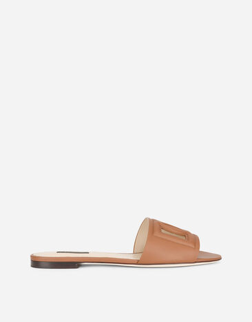 Dolce & Gabbana Slide in pelle di vitello e logo DG Millennials Marrone CQ0436AO049