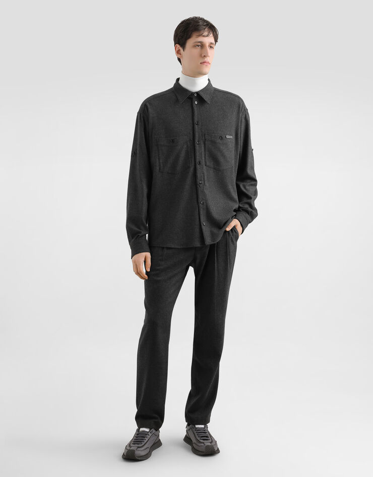 Dolce & Gabbana Mélange wool mat shirt Grey G5NI3TFURNC