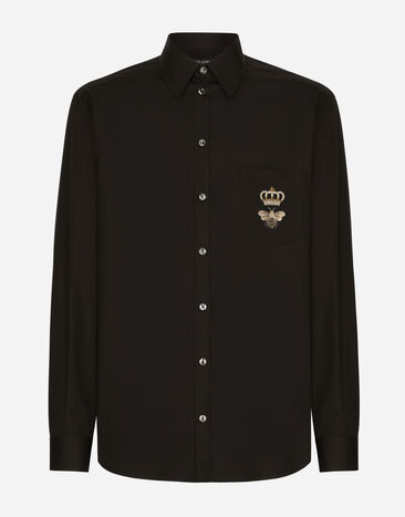 Dolce & Gabbana Camicia martini cotone con ricamo Nero G5JH9TGF855