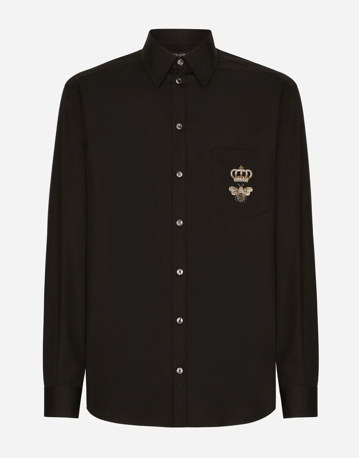 Dolce & Gabbana Cotton Martini-fit shirt with embroidery Black G5JG4ZFU5EW