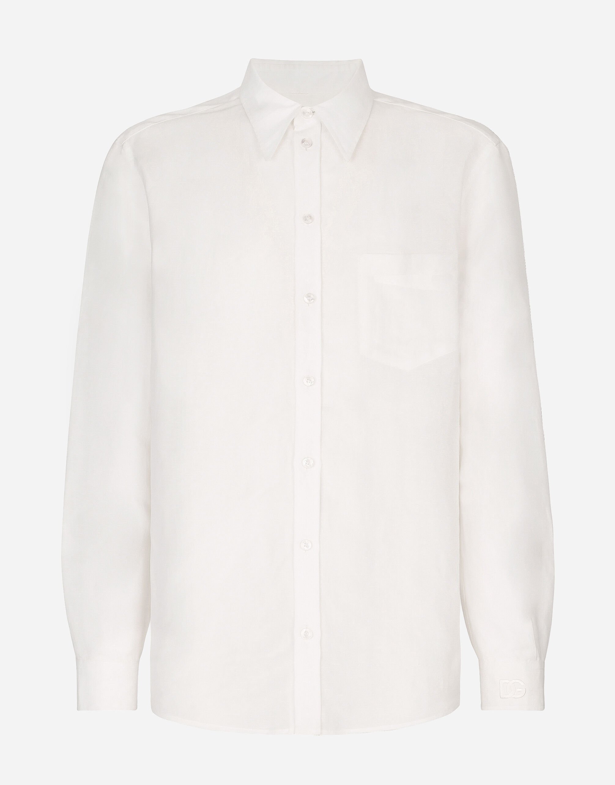 Dolce & Gabbana Linen-blend Martini-fit shirt with DG embroidery White GY6UETFUMJN