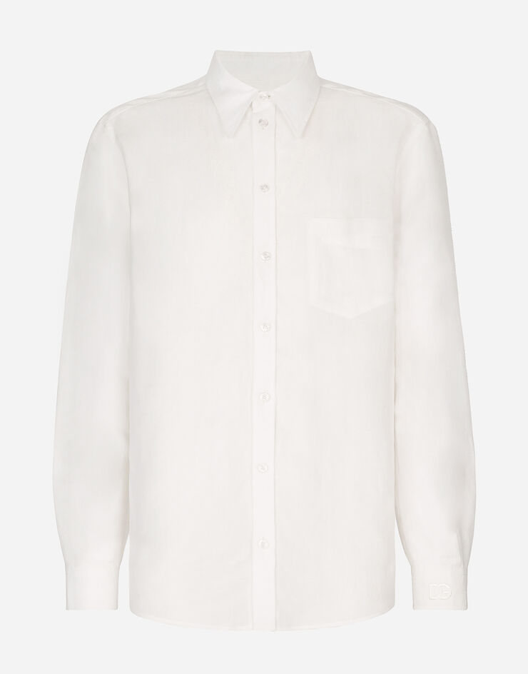 Dolce&Gabbana Linen-blend Martini-fit shirt with DG embroidery White G5IY3ZHUMG4