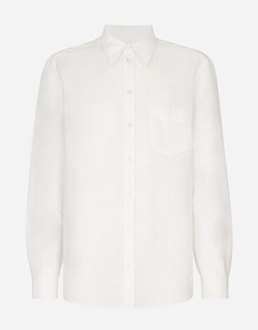 Dolce & Gabbana Linen-blend Martini-fit shirt with DG embroidery Blue CS2215AN994