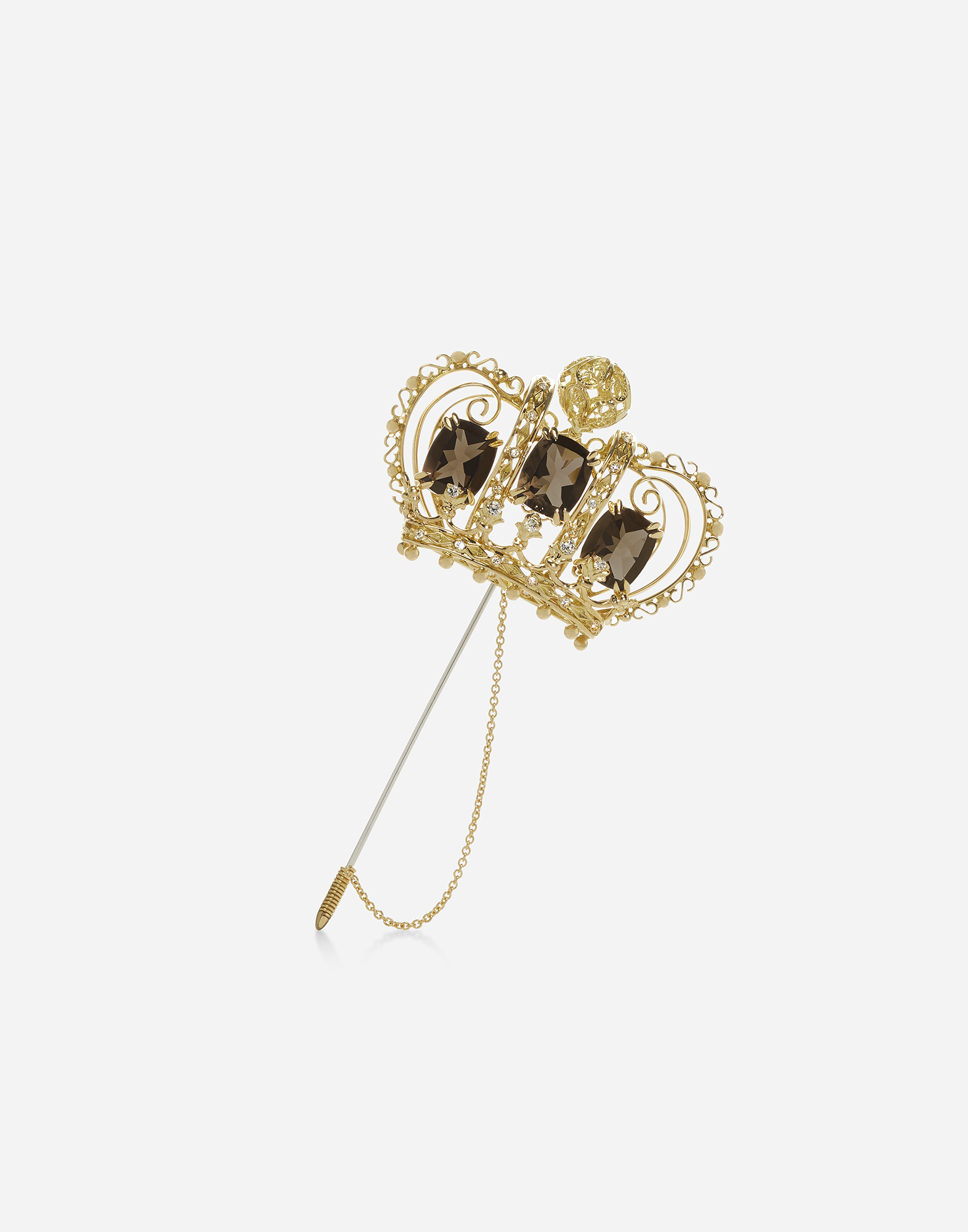 Dolce & Gabbana Broche couronne avec quartz et diamants Or Jaune WPLK1GWYE01