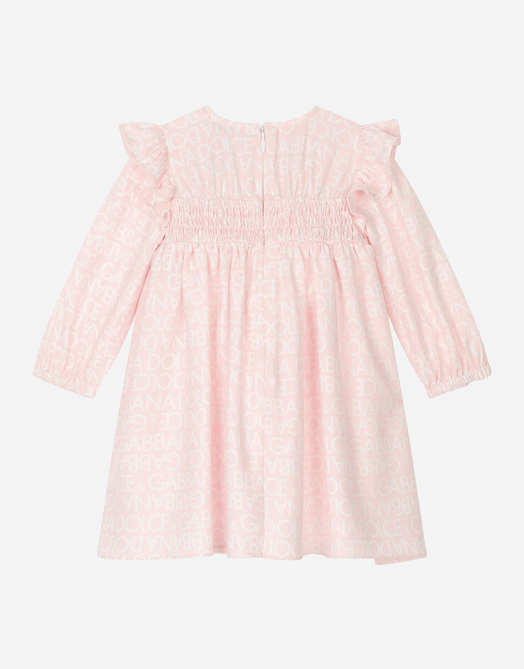 DolceGabbanaSpa Vestido de manga larga en viyella con estampado Logomania Rosa L23DP6FS8C2