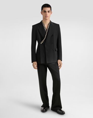 Dolce & Gabbana Double-breasted sicilia bistrecht wool canvas jacket Grey G2VE2ZFUBGB