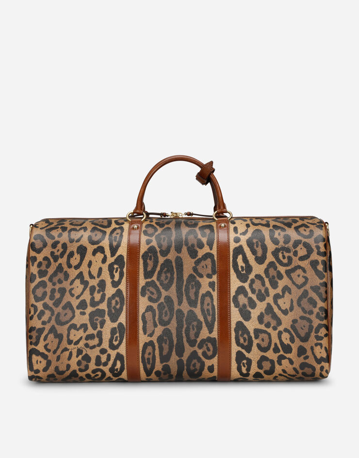 Dolce & Gabbana Bolsa de viaje mediana en crespo estampado leopardo con placa con logotipo Multicolor BB2206AW384