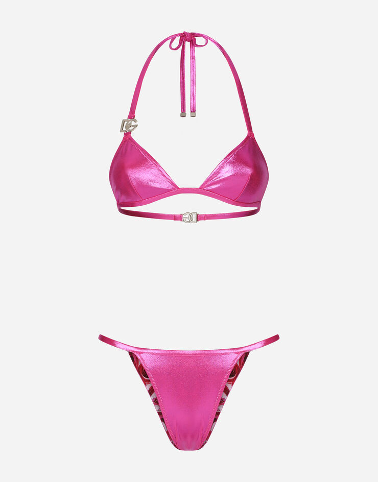 Dolce & Gabbana Laminated triangle bikini top with DG logo Rosa O8B76JFUSOV