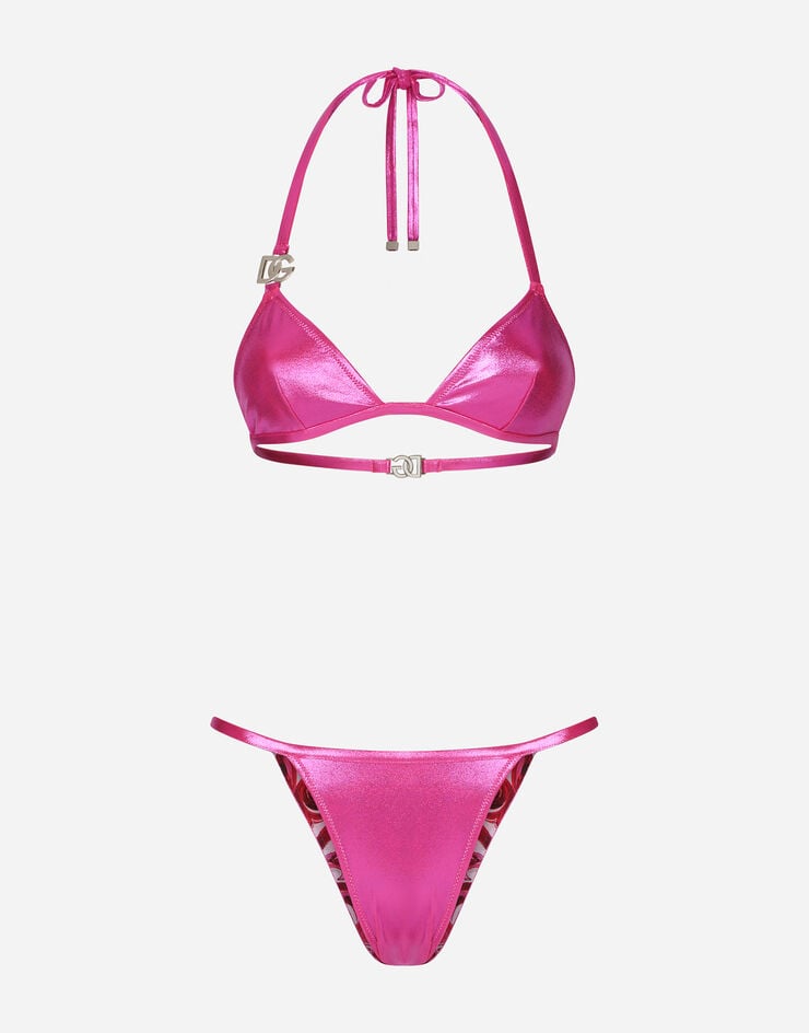 Dolce & Gabbana DG 로고 래미네이팅 트라이앵글 비키니 상의 핑크 O8B76JFUSOV