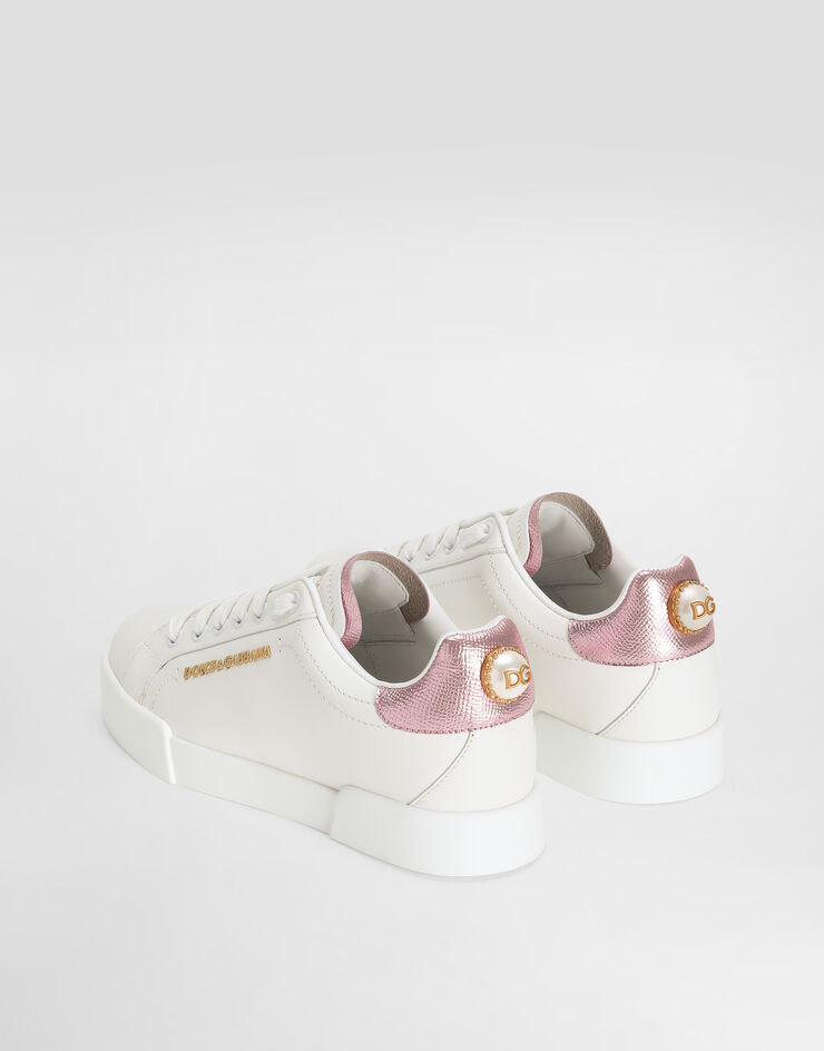 Dolce & Gabbana Portofino sneakers in nappa calfskin with lettering White/Pink CK1602AN298