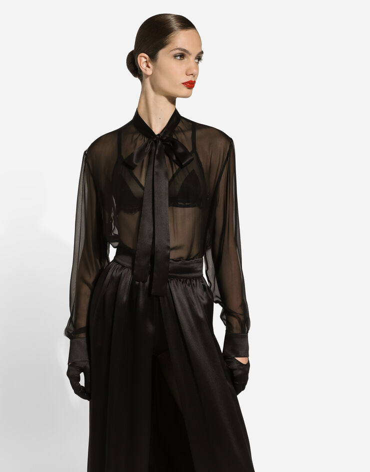 Dolce & Gabbana Silk chiffon shirt with pussy-bow Black F5S81TFU1AT