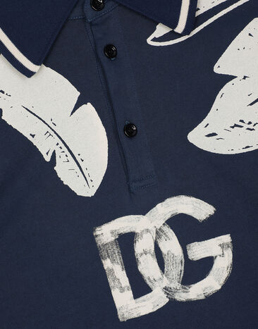 Dolce & Gabbana ポロシャツ オーバーサイズフィット バナナリーフプリント ブルー G8RG4TG7K1X
