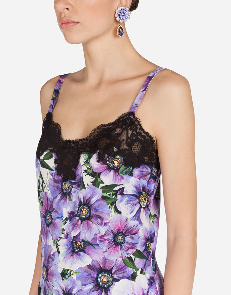 Dolce & Gabbana SATIN LINGERIE TOP WITH LACE AND ANEMONE PRINT 花卉印花 O7A00TFSAZO