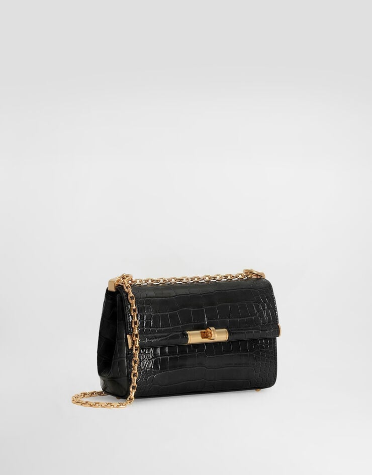Dolce & Gabbana Marlene city mini bag in polished alligator Black BB7766A2R08