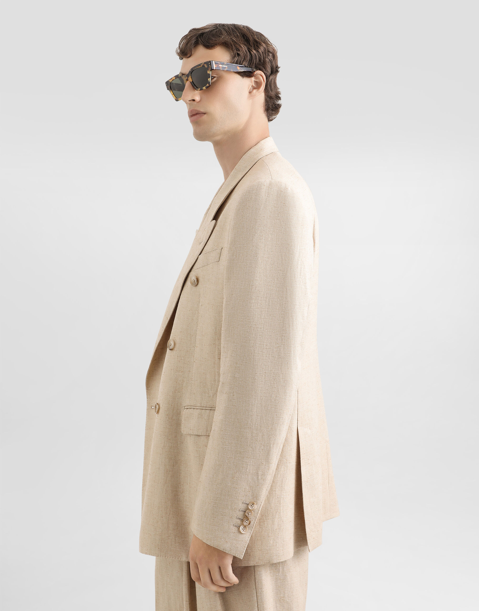 Double-breasted tweed-effect silk and hemp jacket - thumbnail 5