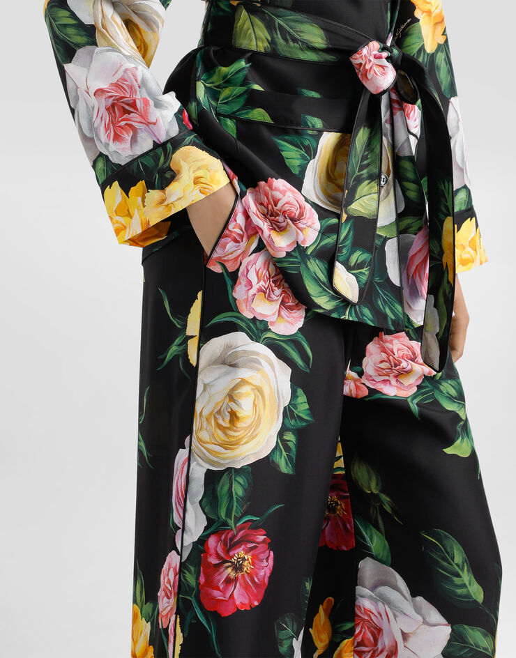 Dolce & Gabbana Silk habotai pajama pants with peony and rose print Print FTAMPTIS1XJ