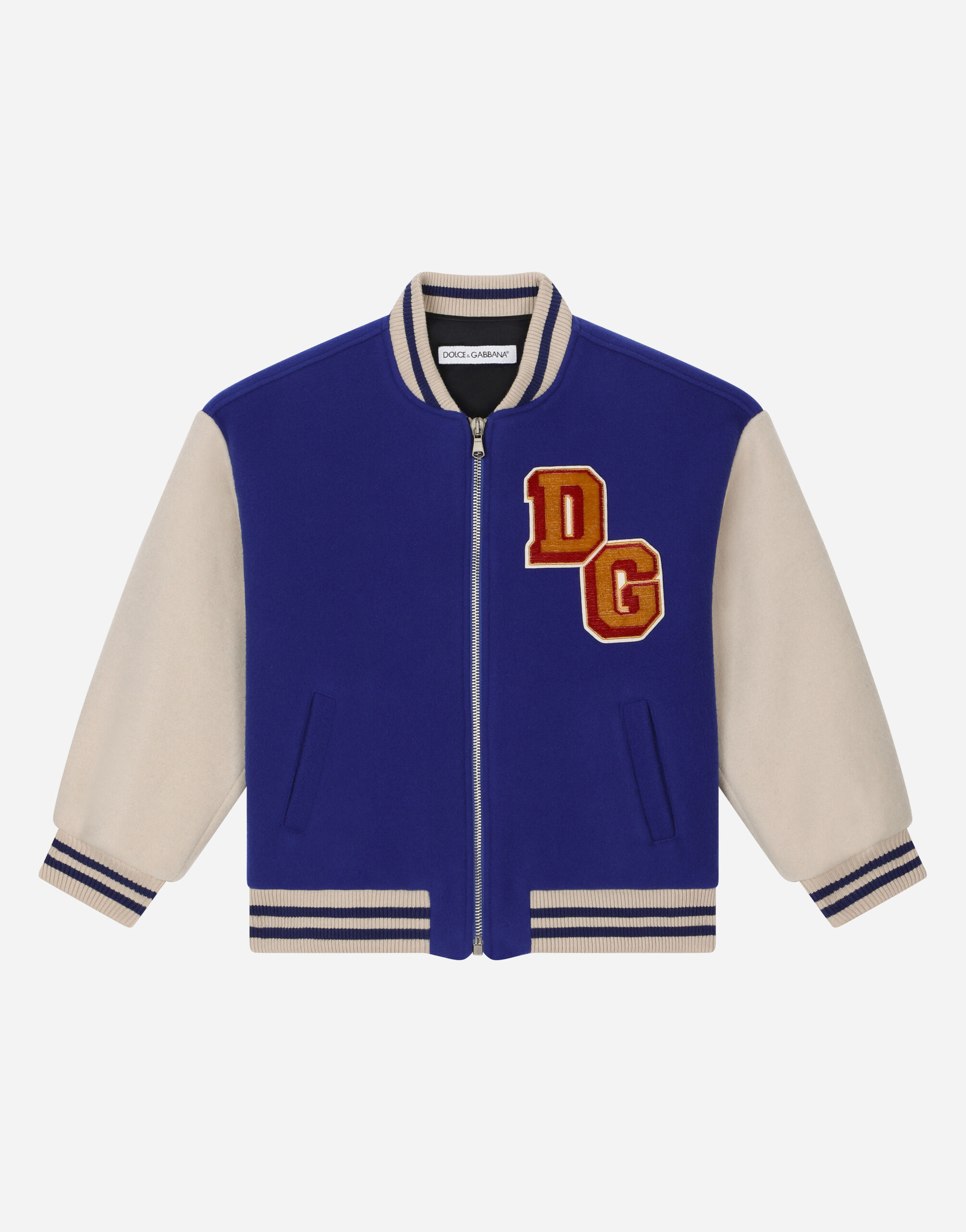 Dolce & Gabbana Baize bomber jacket with DG mascot patch Azul L4JC28G7L2F