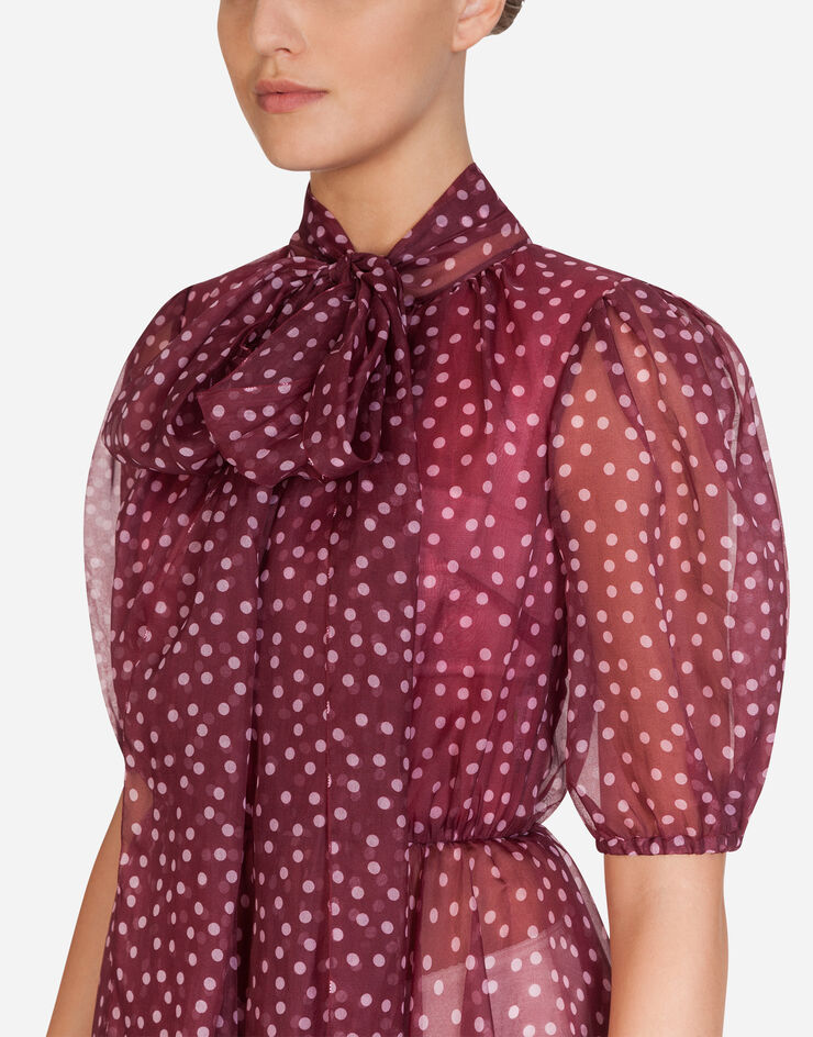 Dolce & Gabbana SHORT MINI POLKA-DOT PRINT ORGANZA DRESS ROSE F6H7QTIS1BX