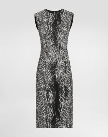 Dolce & Gabbana Cotton jacquard midi dress with fur print Grey F6TMQTFSRQL