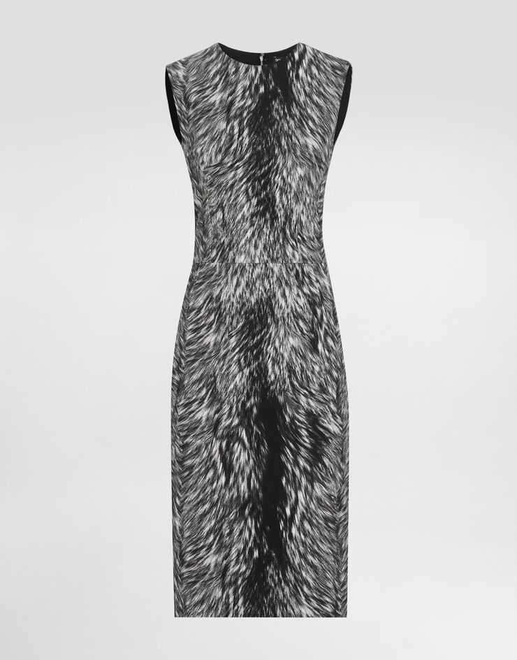 Dolce & Gabbana Vestido midi de algodón jacquard estampado piel de animal Gris F6TMQTFSRQL