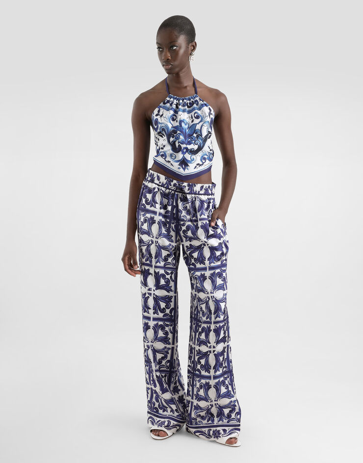 Dolce & Gabbana Pantalón vanity en sarga de seda con estampado de mayólica Imprima I3J36WHI1S5