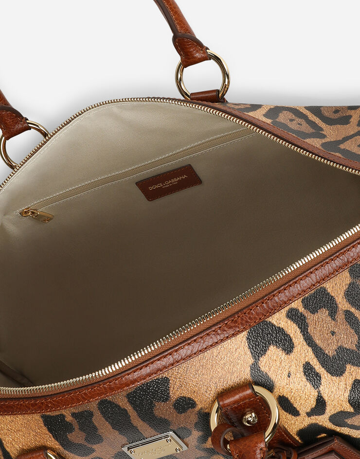 Dolce & Gabbana Medium travel bag in leopard-print Crespo with branded plate Multicolor BB6833AW384